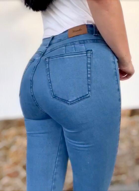 Jean Azul Medio, Skinny, Clasico Tiro Alto. (Ref 1103)