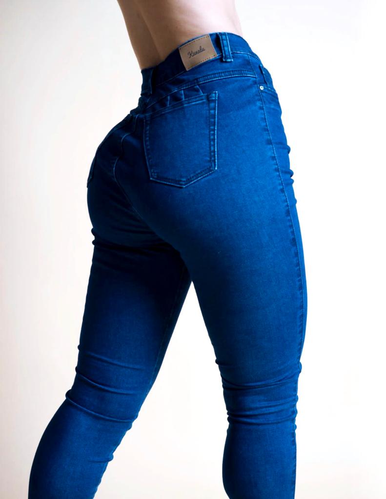 Jean Azul Oscuro, Roto en la Rodilla, Skinny, Clasico Tiro Alto. (Ref 1162)