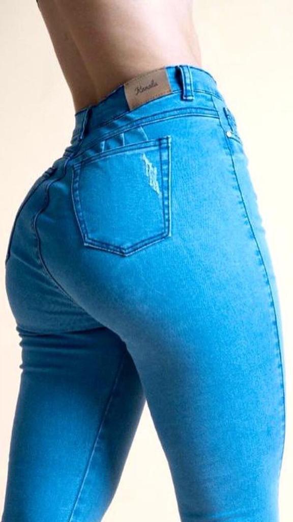 Jean Azul Medio, Desgastes Leves, Skinny, Clasico Tiro Alto. (Ref 1104)